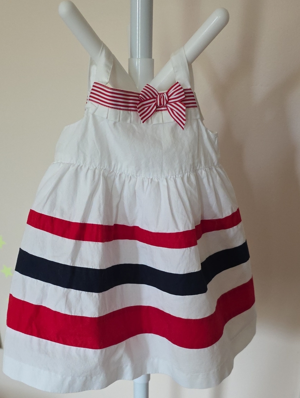 Janie and Jack White Sundress with Red and Navy Stripes - 3-6 months